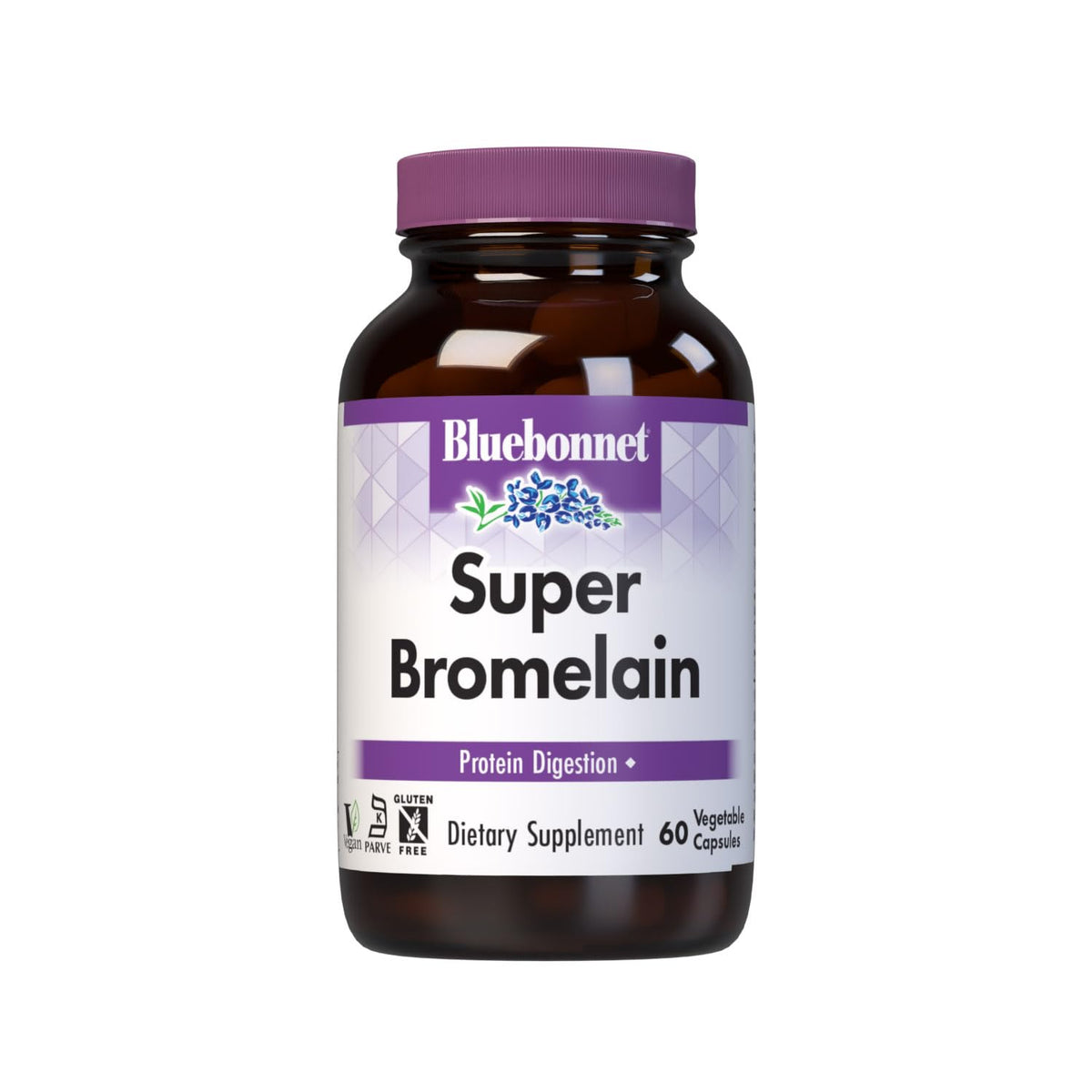 BlueBonnet Super Bromelain bottle with pineapple-powered digestive support for meals.