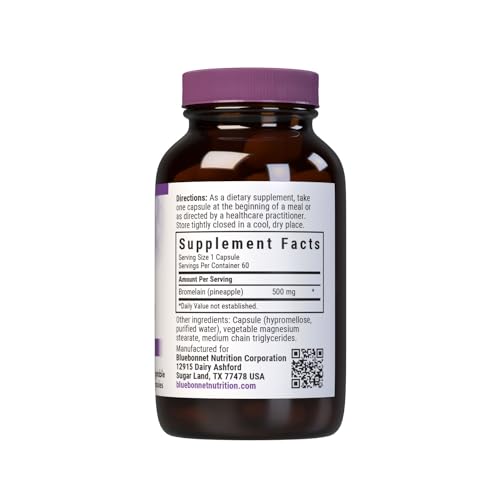 BlueBonnet Bromelain capsules designed for easy digestion with protein-rich foods.