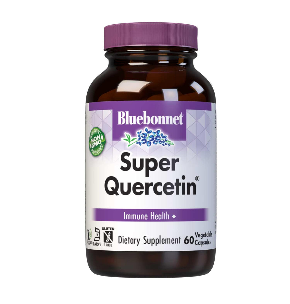 Bluebonnet Super Quercetin capsules close-up, vegan capsules for easy daily supplementation.