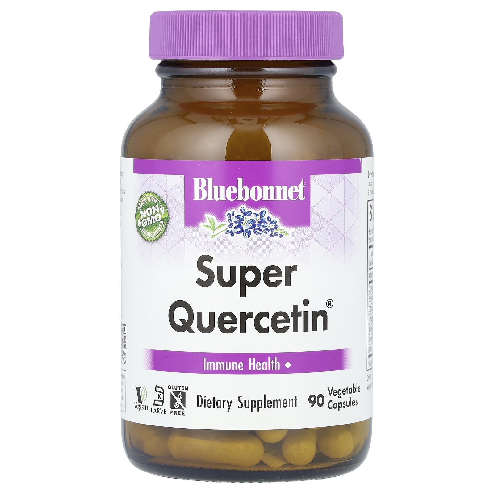 BlueBonnet Super Quercetin capsules close-up, convenient daily wellness support.