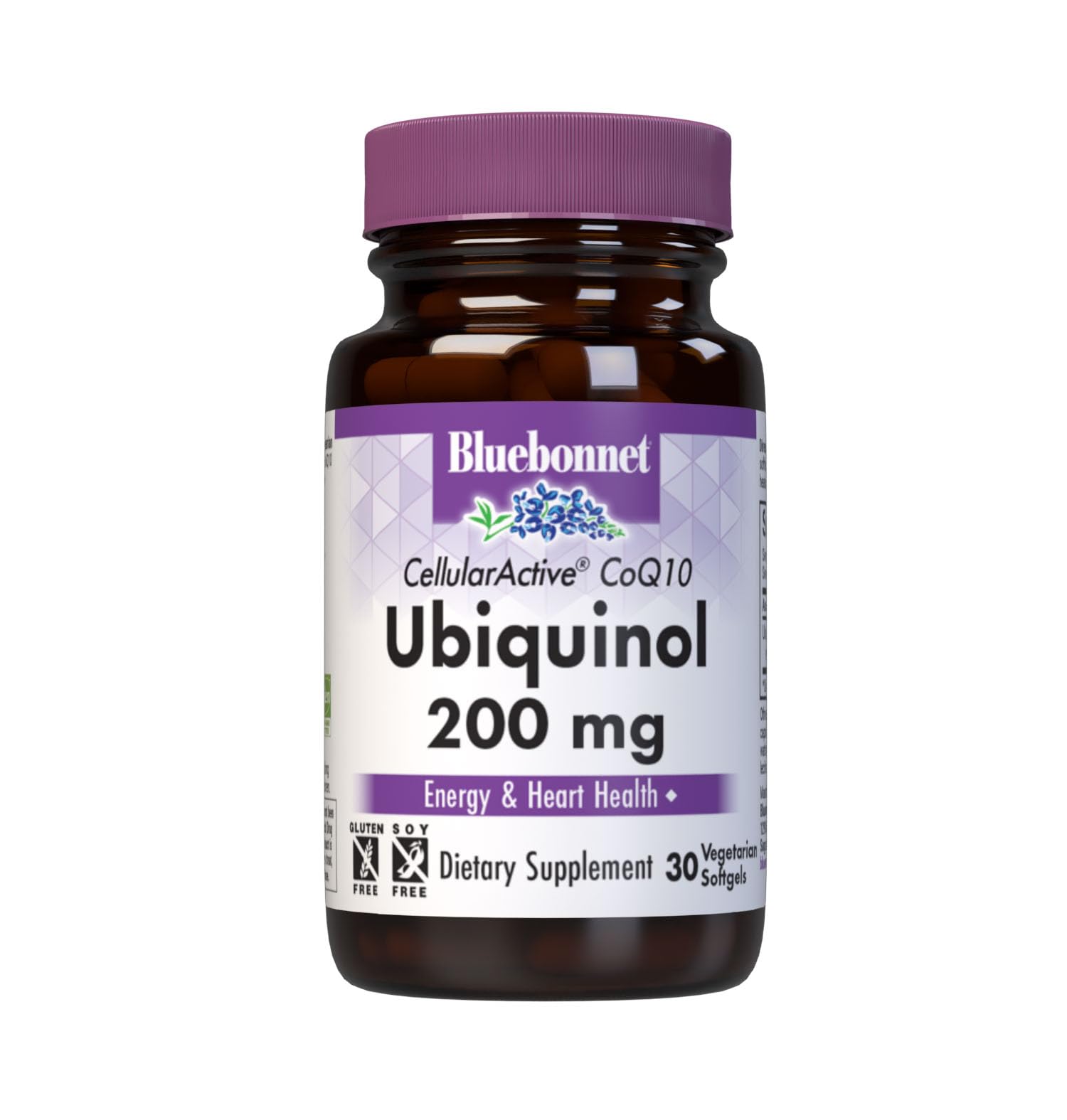BlueBonnet ubiquinol 200mg softgels front view for energy support and heart health