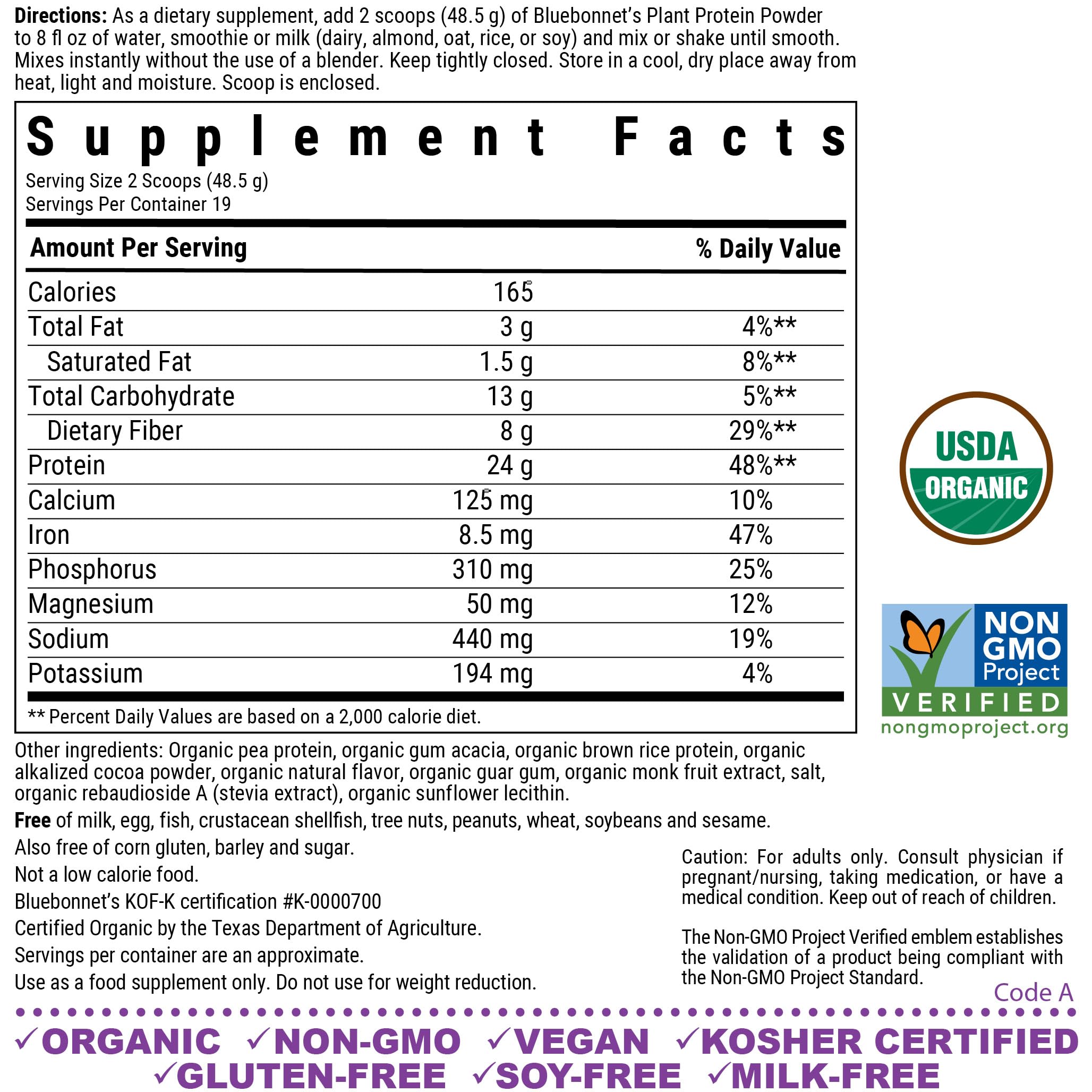 BlueBonnet plant protein blend image showing yellow pea and brown rice for clean nutrition.