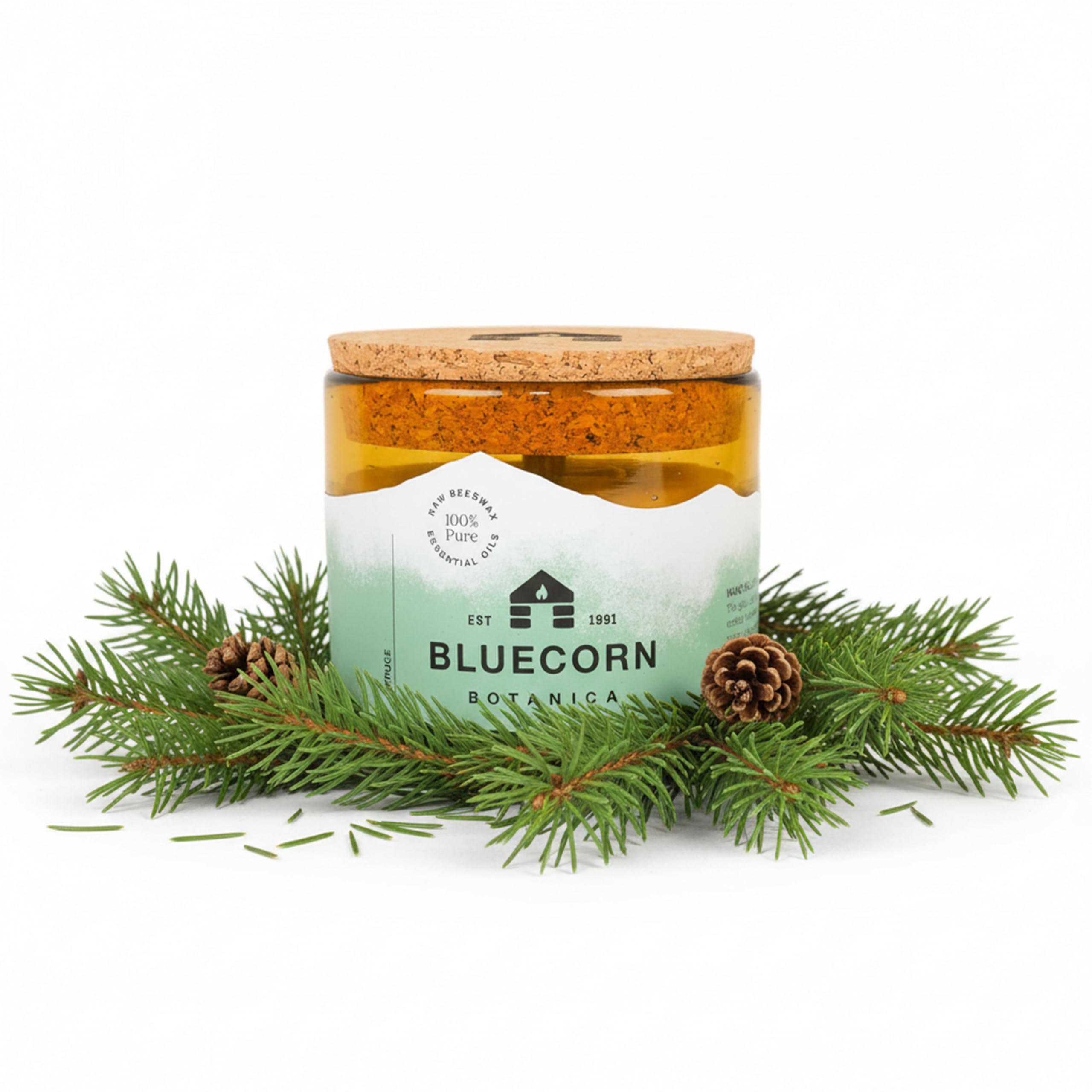 Bluecorn Beeswax large 3-wick candle in amber glass for a warm, inviting glow.