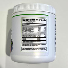 BlueEarth Berry Blend dissolving powder in a glass for convenient use.