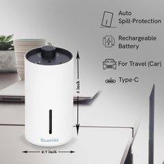 BlueHills diffuser white car setup illustrating on-the-go aroma diffusion