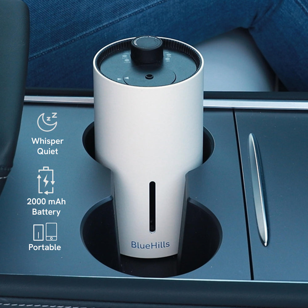 BlueHills diffuser white compact design fits snugly on shelves