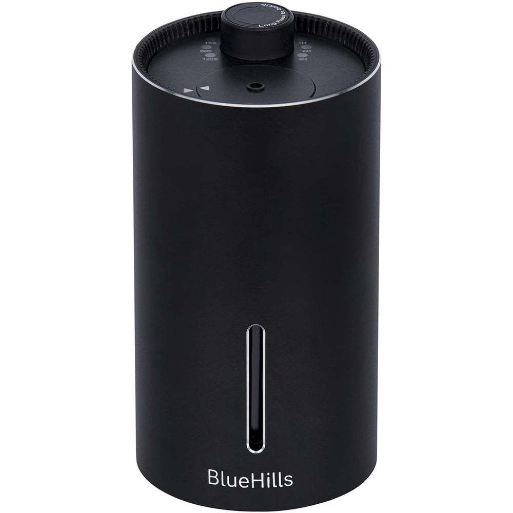 BlueHills waterless diffuser in cordless travel setup for on-the-go aromatherapy