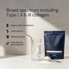 Tea with Blueprint Bryan Johnson collagen powder highlights sugar-free, dairy-free profile