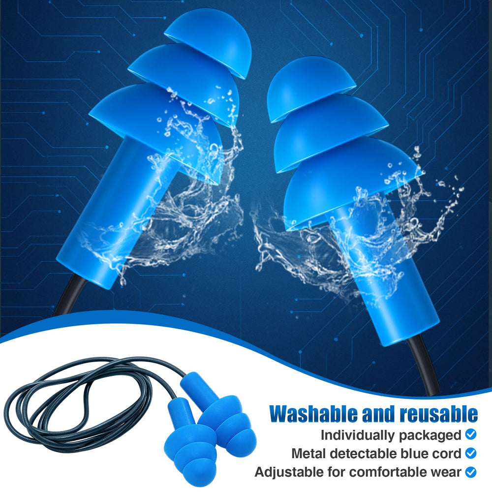 Blulu blue corded earplugs shown in sterile-looking packaging.