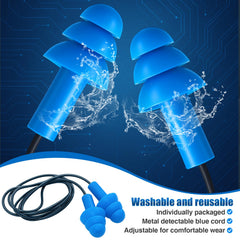 Blulu blue corded earplugs shown in sterile-looking packaging.