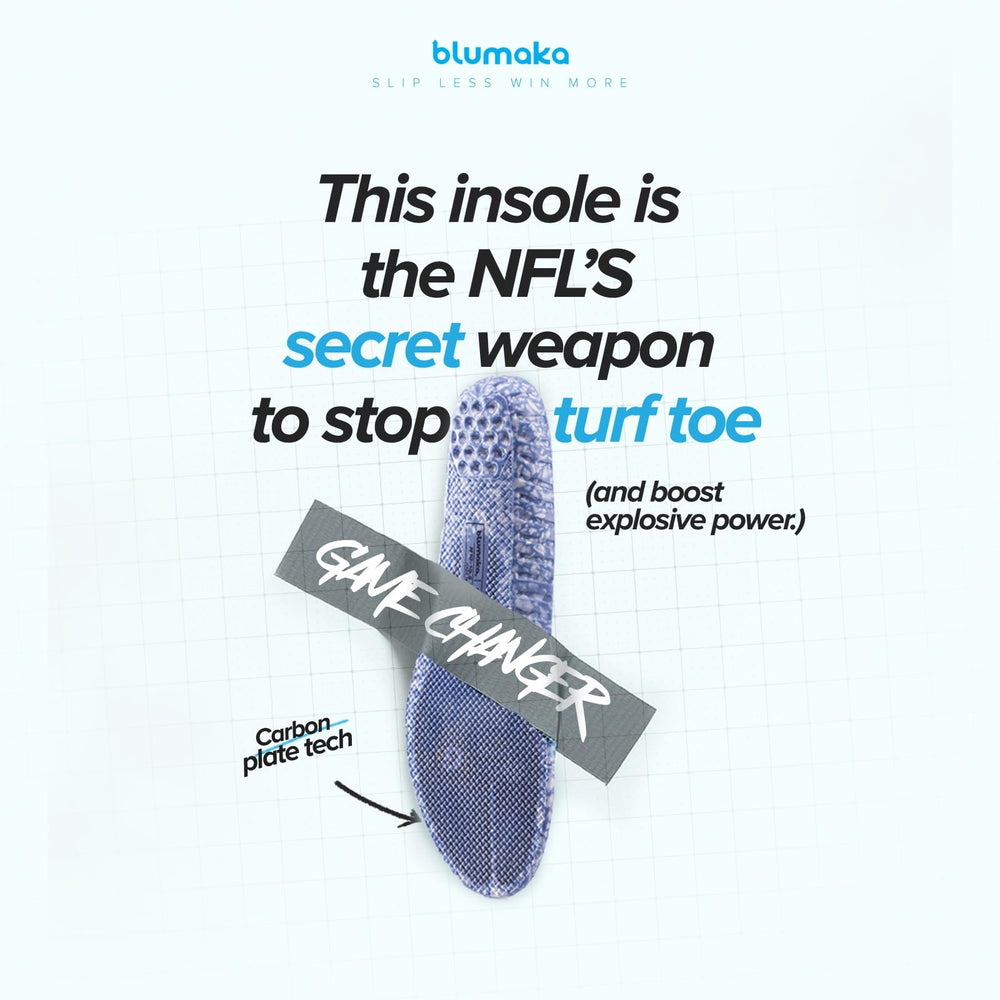 Blumaka Carbon Elite Insole side profile highlights depth for turf toe protection