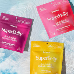 Blume SuperBelly electrolyte powder emphasizing clean hydration