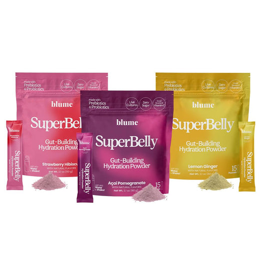 Blume SuperBelly Strawberry Hibiscus drink in glass highlighting refreshing flavor and hydration benefits