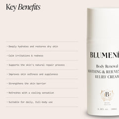 Blumenes Body Renewal packaging on shelf highlights vegan, cruelty-free formulation.