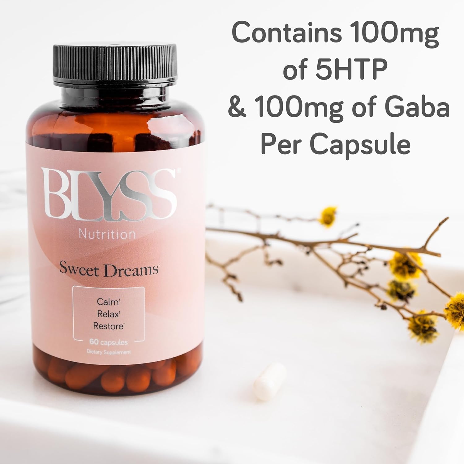 BLYSS Nutrition packaging flatlay reveals USA-made quality.