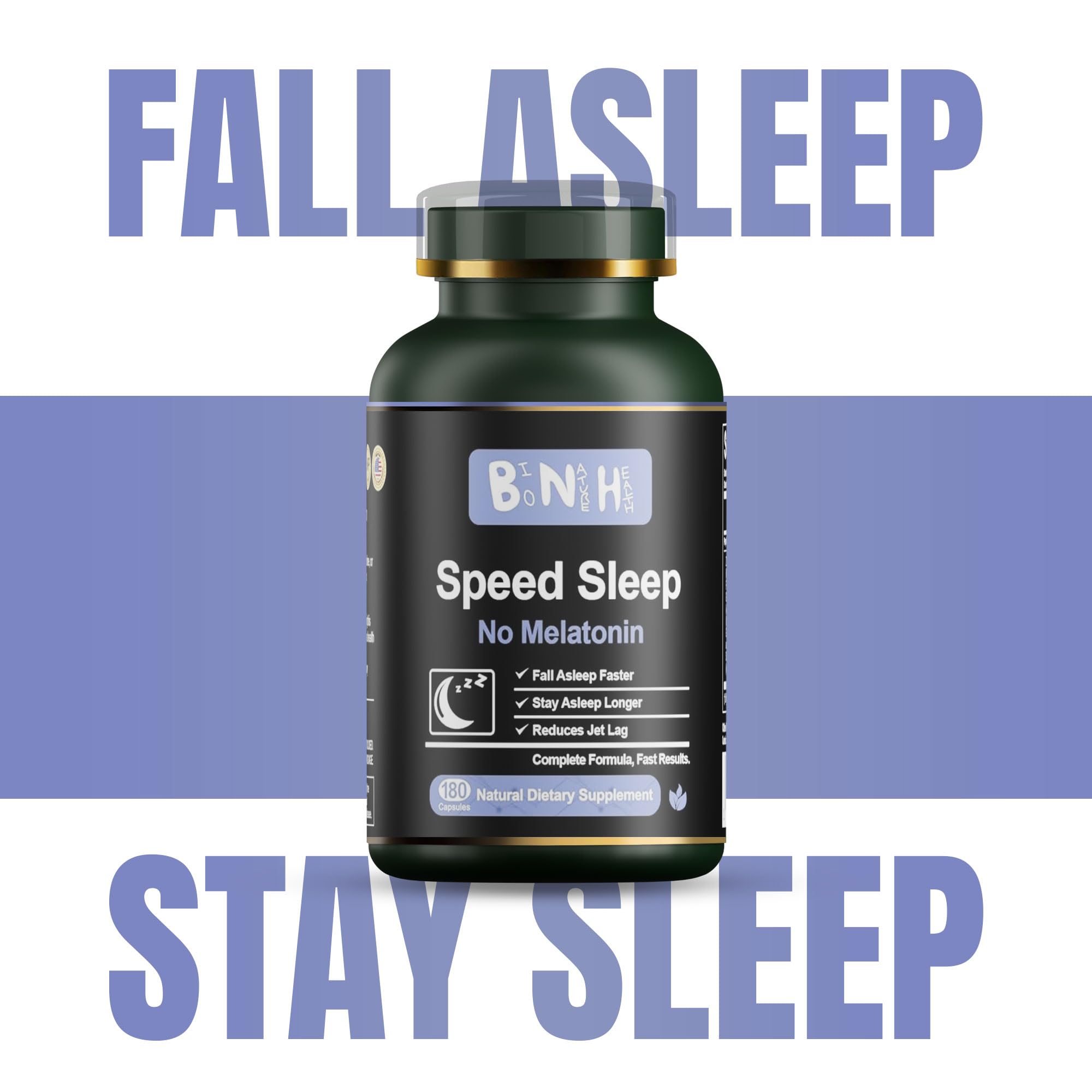 BNH capsules close-up reveal the 15-herb blend for calm sleep onset.