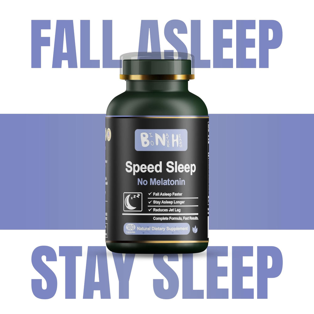 BNH capsules close-up reveal the 15-herb blend for calm sleep onset.