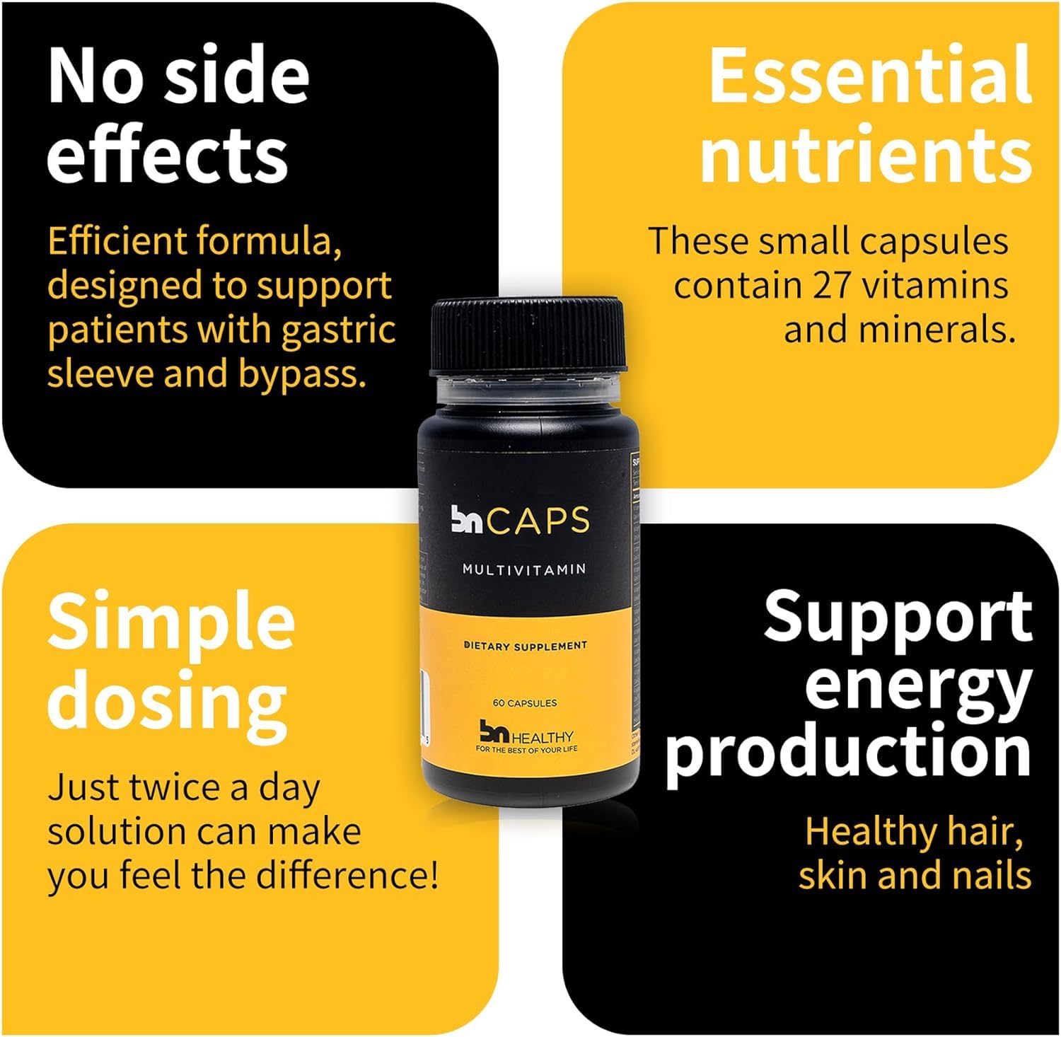 Close-up of BNHealthy BN Caps capsules highlighting bioavailable nutrients.