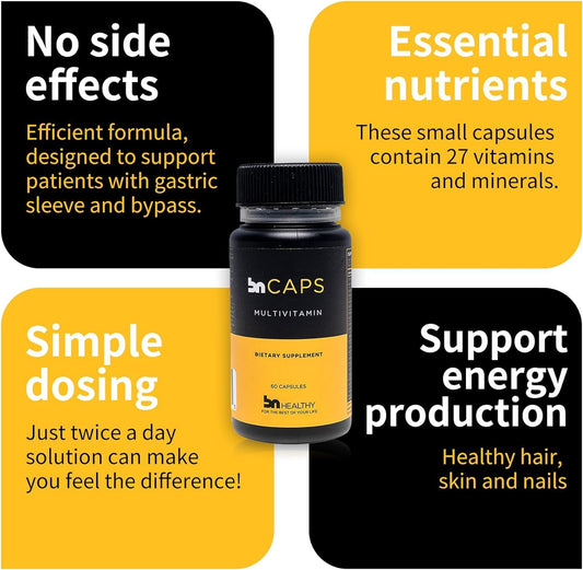 Close-up of BNHealthy BN Caps capsules highlighting bioavailable nutrients.
