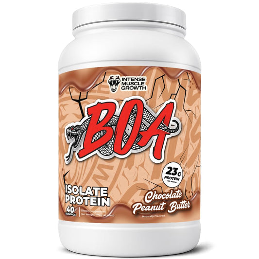 BOA Isolate Chocolate Peanut Butter bottle for convenient pre-workout fueling