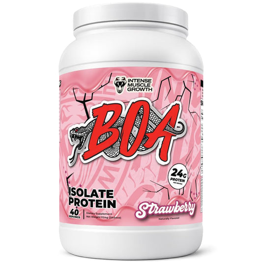 BOA Isolate Protein strawberry bottle with flavor and protein content.
