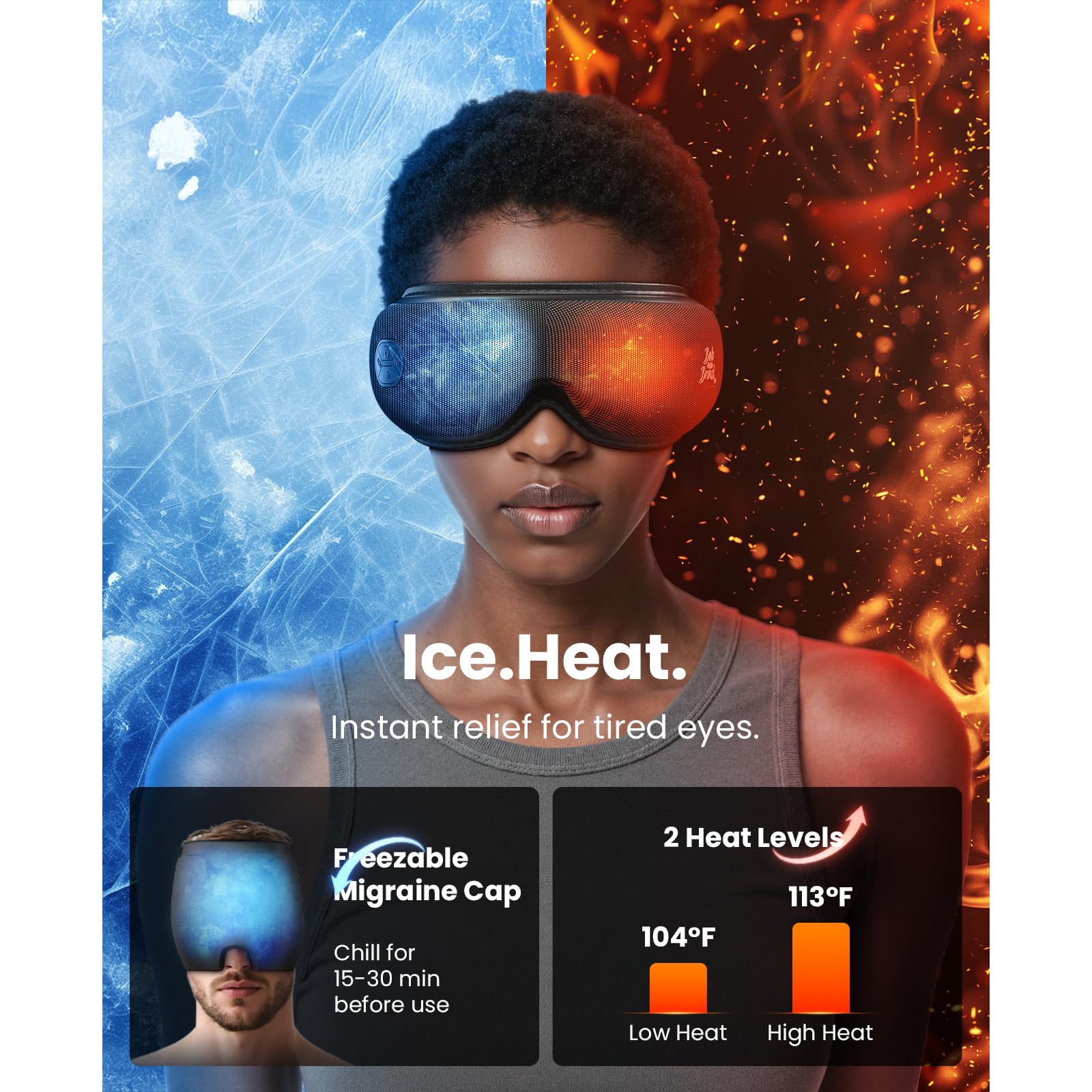 BOB AND BRAD heat settings demonstrate comforting warmth to ease eye fatigue.