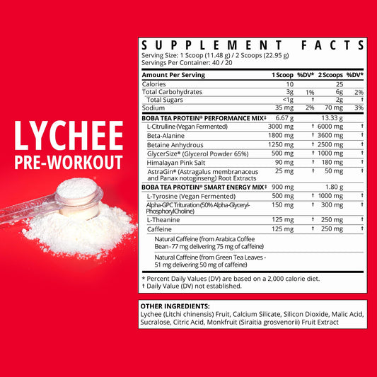 Lychee scoop in shaker highlights easy mixing and refreshing flavor during training.