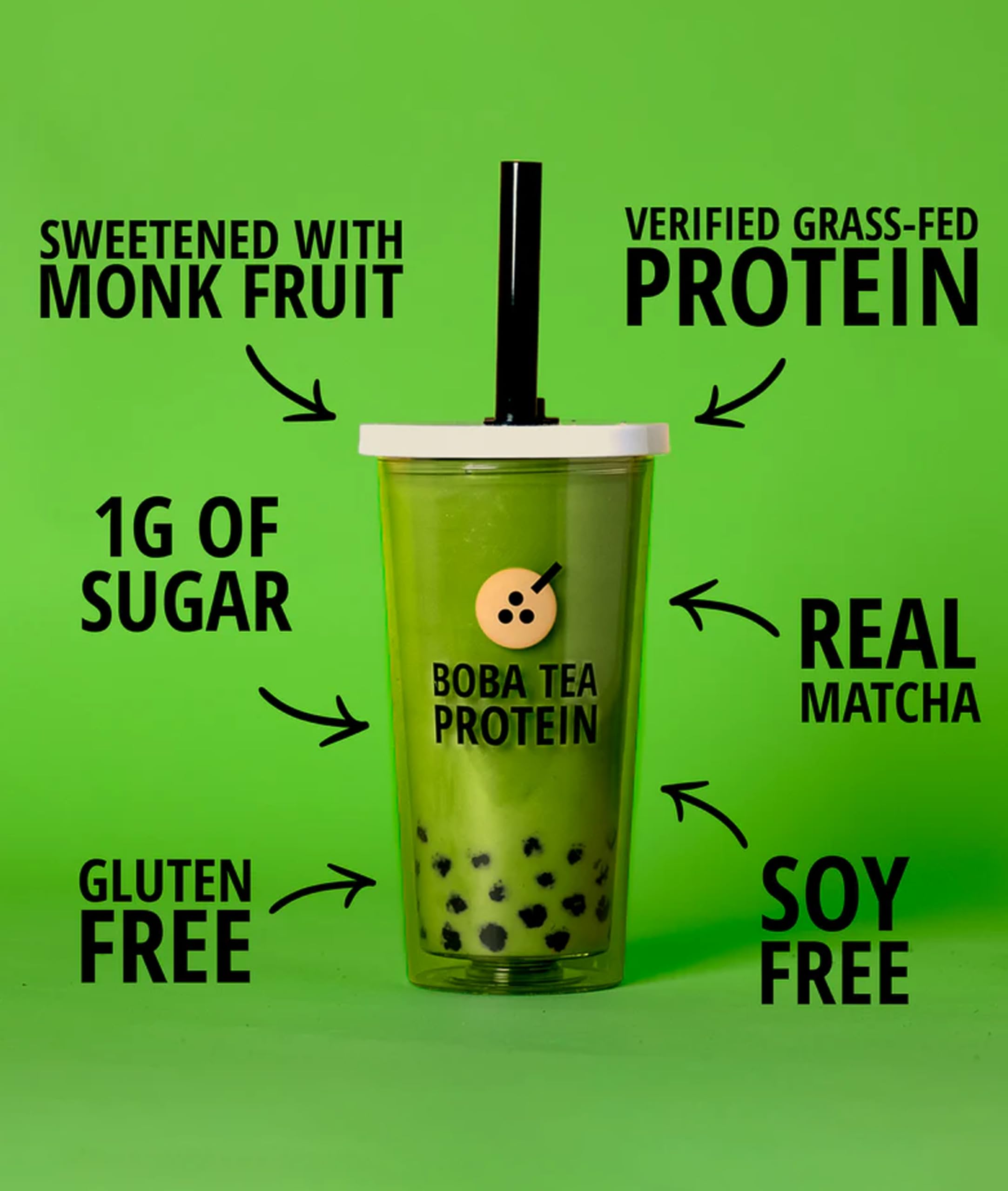 Shaker with Boba Tea Protein Matcha Latte mix for on-the-go beverages.
