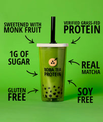 Shaker with Boba Tea Protein Matcha Latte mix for on-the-go beverages.