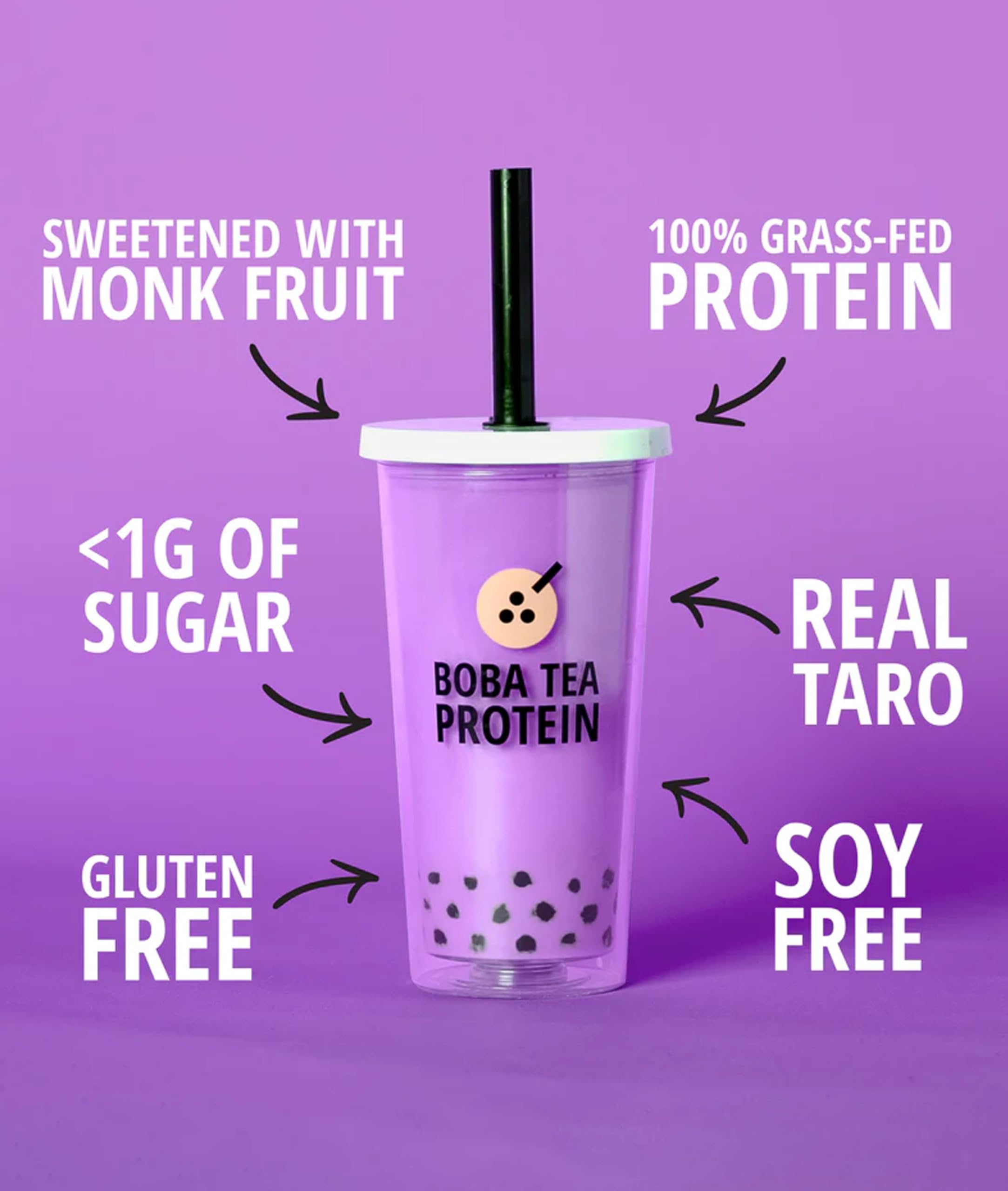 Boba Tea Protein taro milk drink in glass offers creamy lactose-free option.