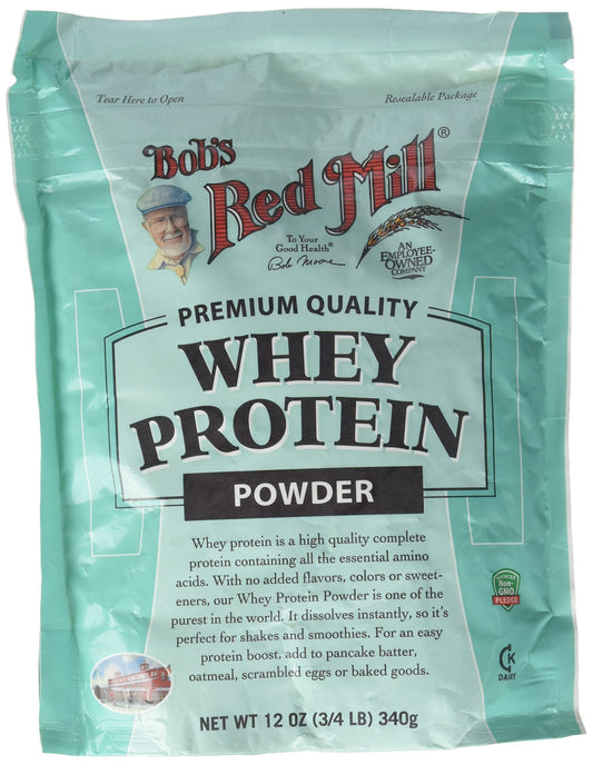 Bob's Red Mill Whey Protein Concentrate pack of four on display for convenient protein.