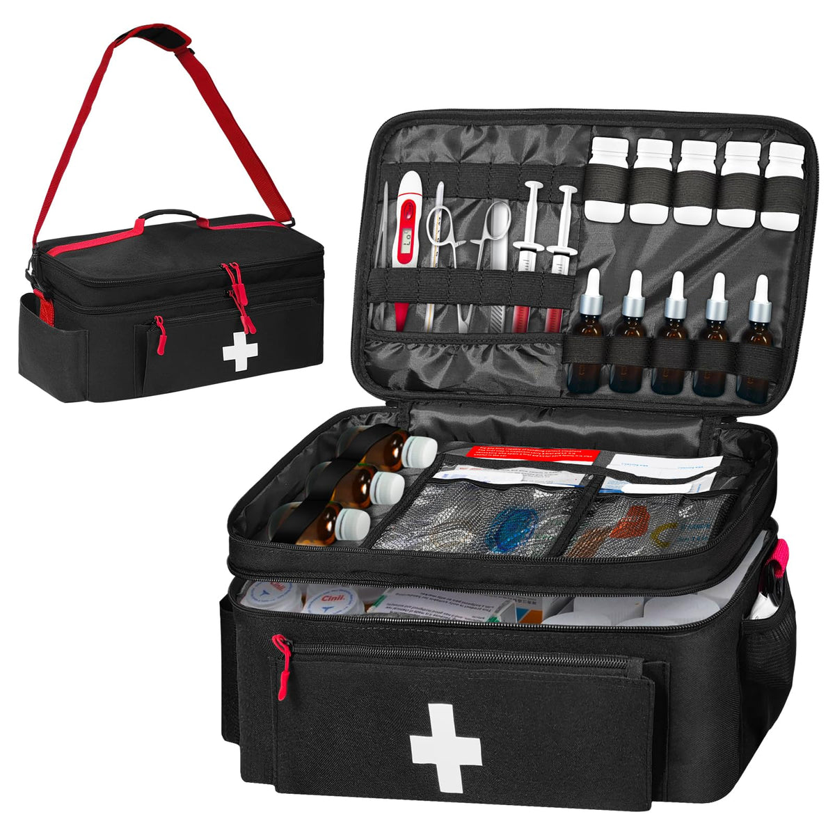 Boczif first aid kit bag main compartment keeps essentials organized for quick access.