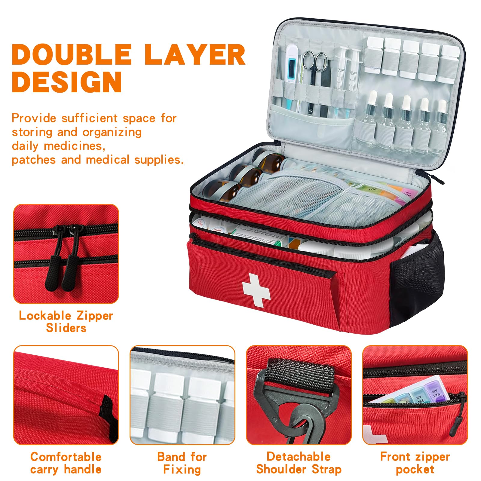Boczif first aid kit bag top handle and double zipper for easy transport
