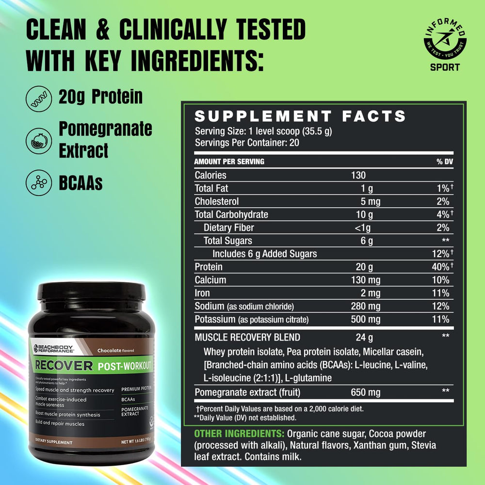 Scoop of BODi Recover provides 20g protein per serving for lean muscle