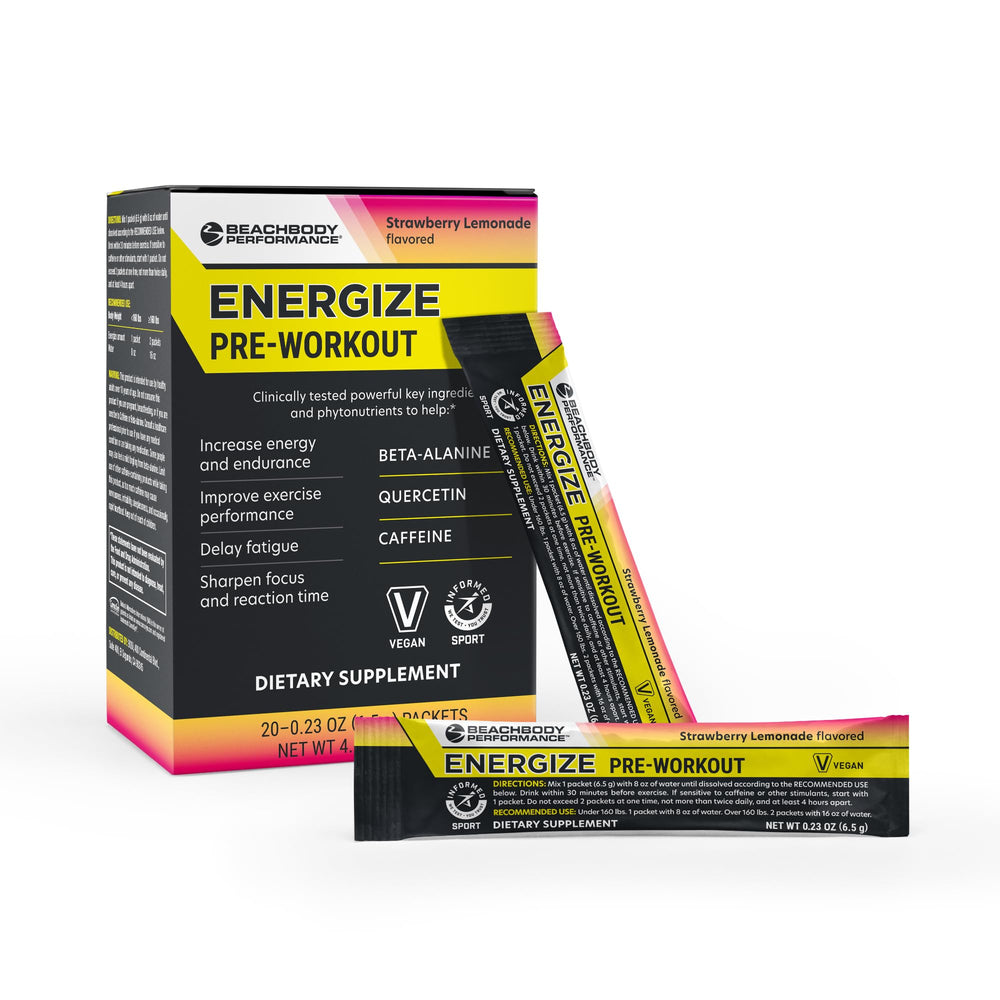 BODi Energize pre-workout powder close-up with texture and color to boost focus