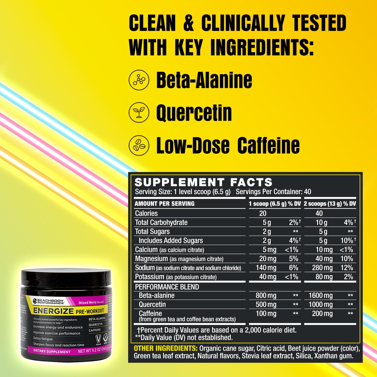 BODi Energize label close-up showing clean formula with no artificial colors