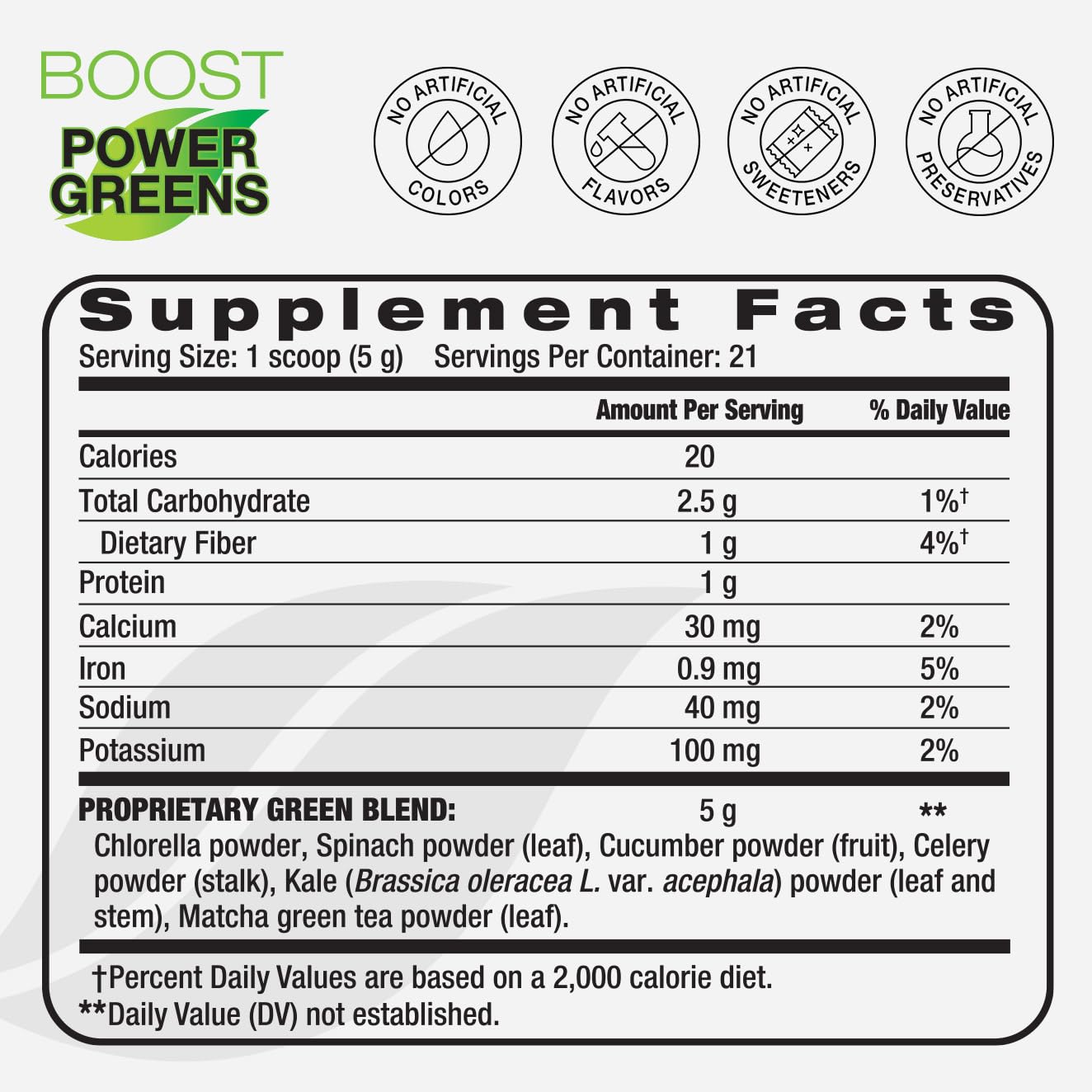 BODi Power Greens Boost scoop included for easy mixing into drinks