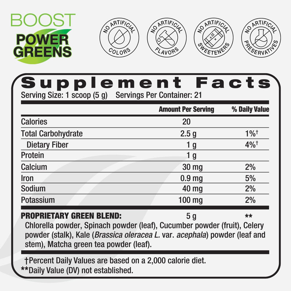 BODi Power Greens Boost scoop included for easy mixing into drinks