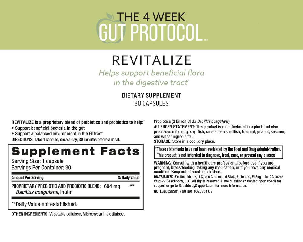 BODi Revitalize probiotic capsules in veggie form for daily use.