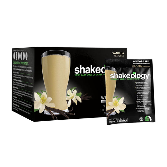 BODi Shakeology Whey Vanilla single-serve packet for on-the-go fueling