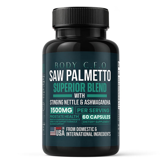 BODY C.E.O. Saw Palmetto bottle for daily urinary support.