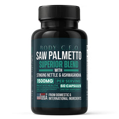 BODY C.E.O. Saw Palmetto bottle for daily urinary support.
