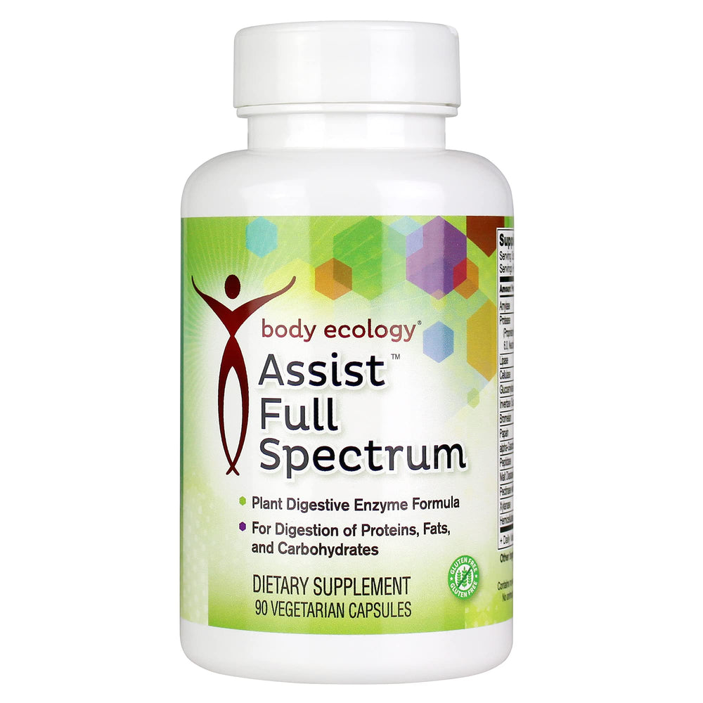 Body Ecology Assist full spectrum enzymes bottle shown for post-meal digestion support