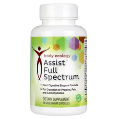 Body Ecology Assist full spectrum enzymes bottle shown for post-meal digestion support