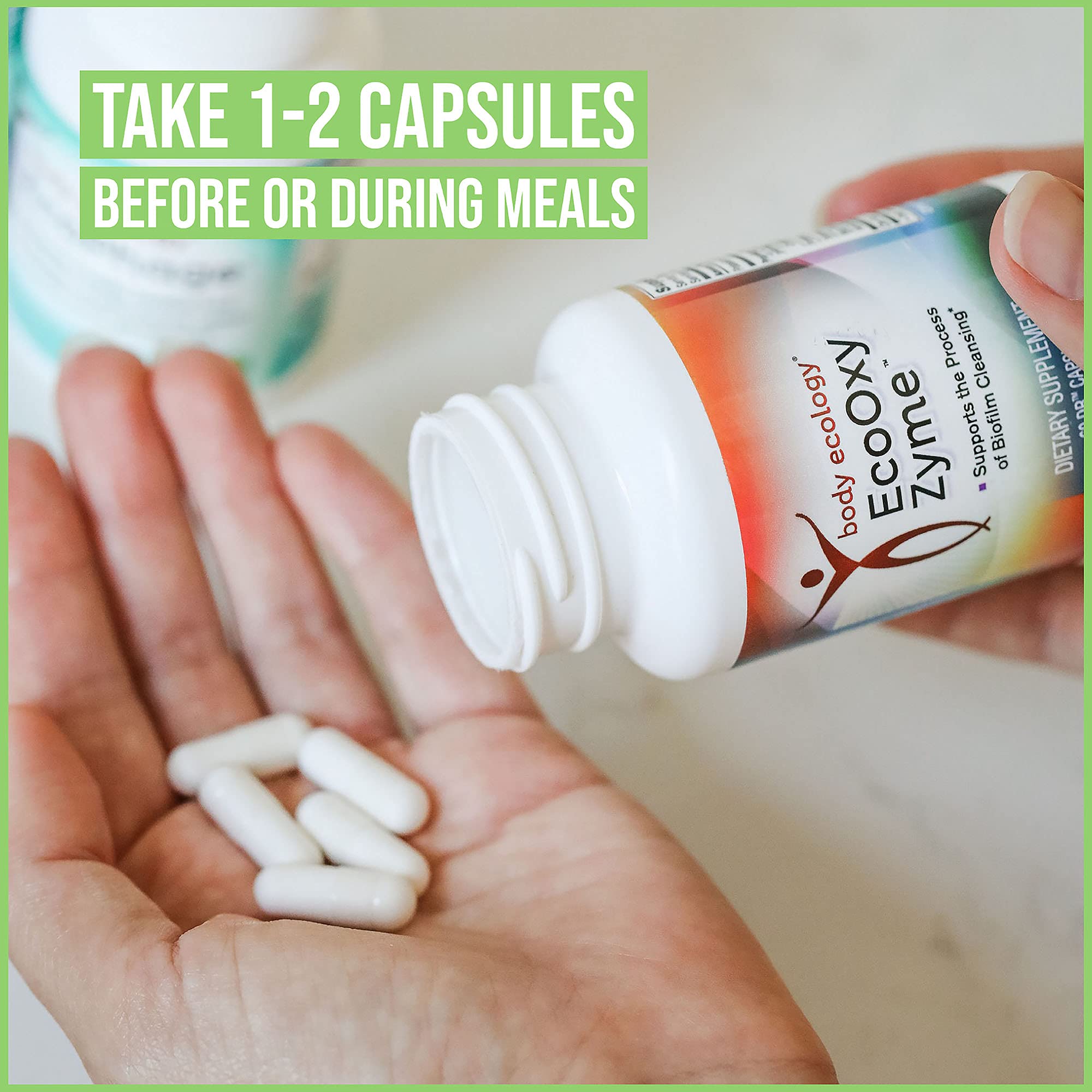Body Ecology Assist capsules close-up showing plant-based digestive power