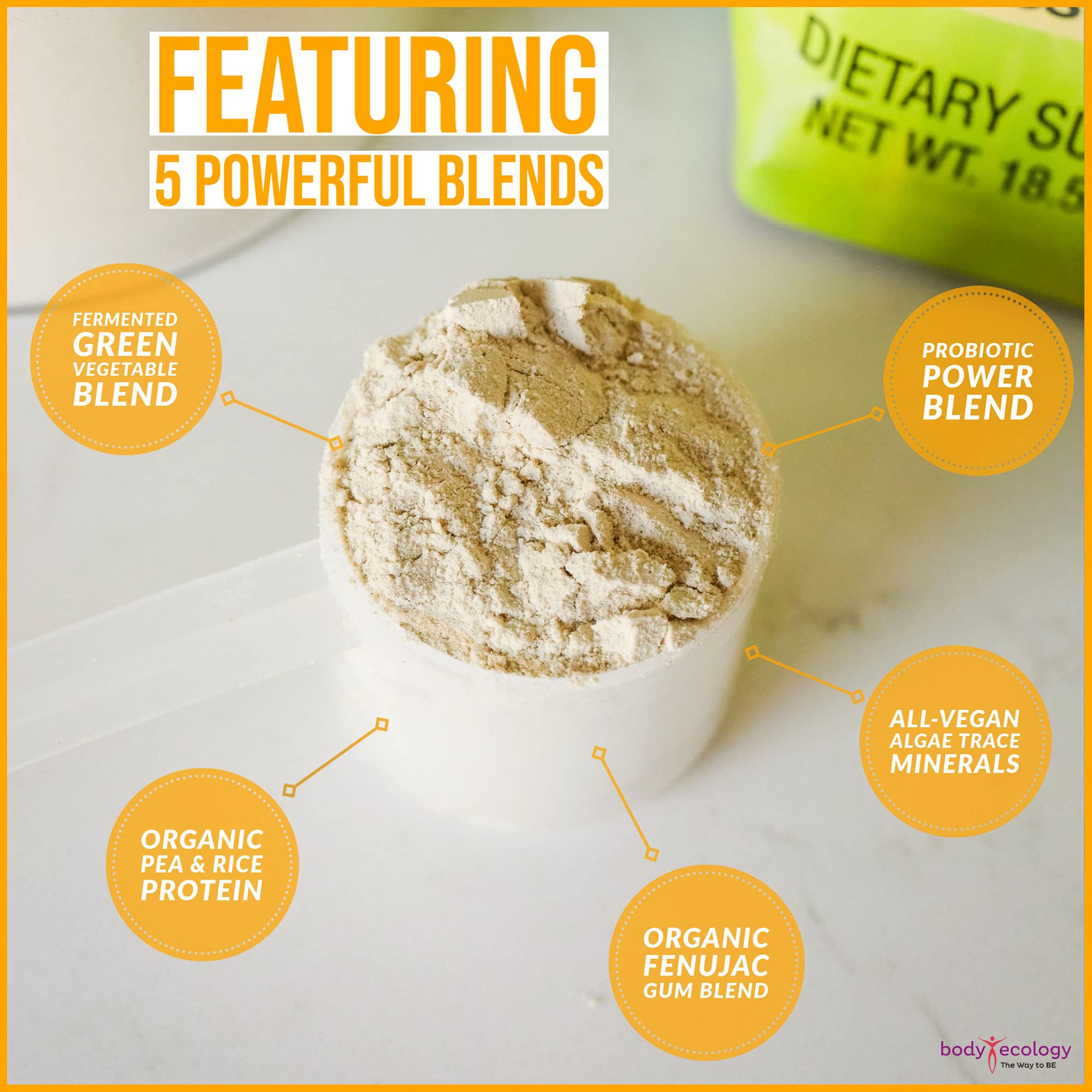 Body Ecology Probiotic Protein Shake ingredients label, organic blend