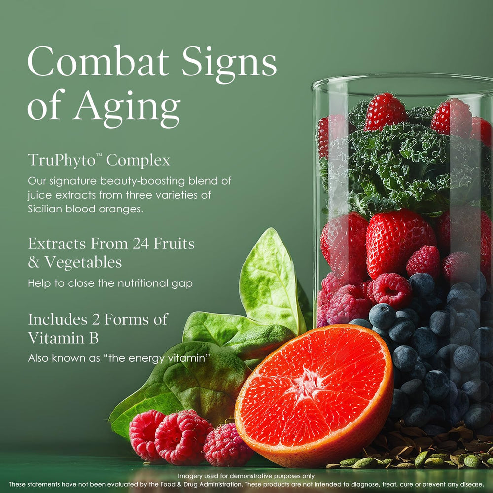 Body Firm Youthful Essence fruit-vegetable ingredients, rich polyphenols for a nutrient-rich daily boost.