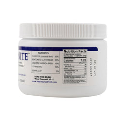 Body Force Charconite powder close-up highlighting charcoal and bentonite for occasional digestive support.