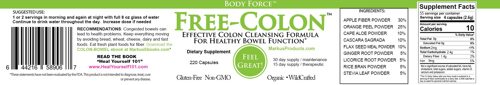Body Force Colon Formula aloe cascara sagrada, soothing elimination support.