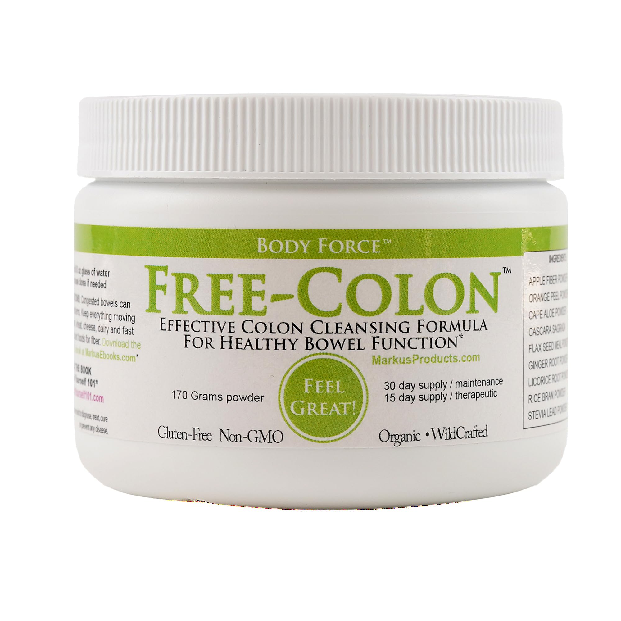 Body Force Colon Formula powder bottle pour for convenient detox preparation.